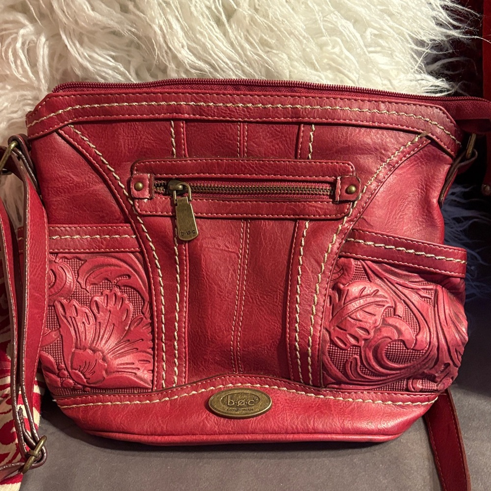boc Red Floral Embossed Crossbody Bag